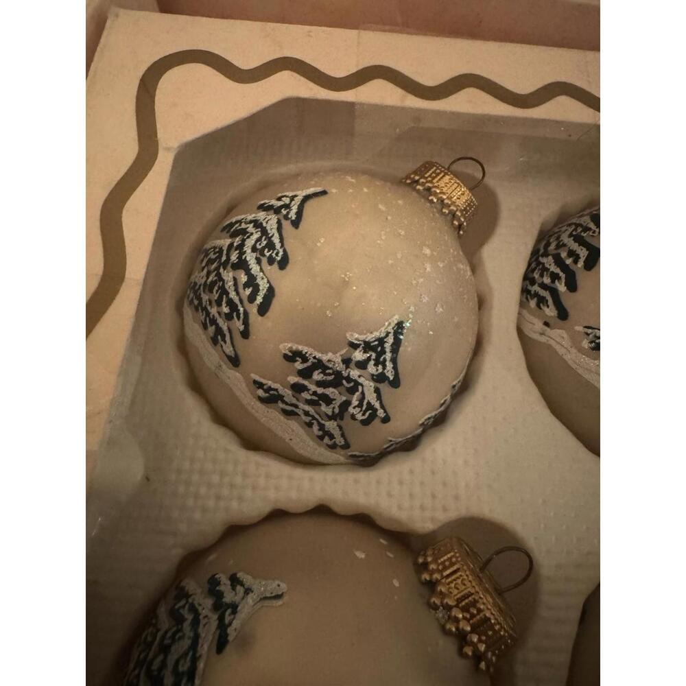 VTG Lot 12 Glass Christmas Tree Ornament Balls Ivory Gold Iridescent
